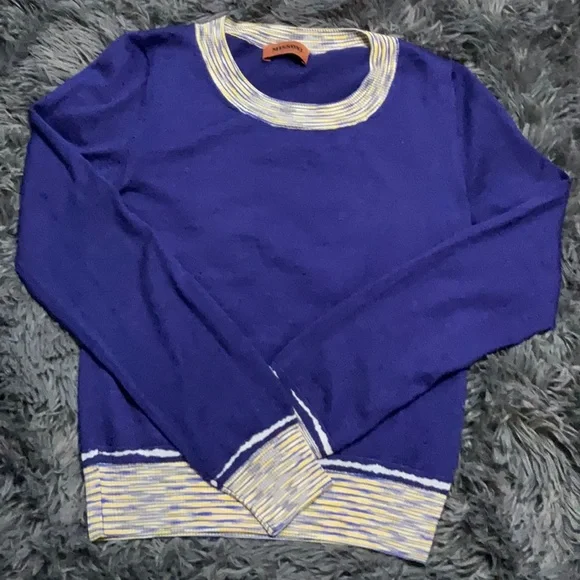 Missoni Cashmere Blend Royal Blue and Cream Crew Neck Sweater EU Size 38 - Picture 6 of 10